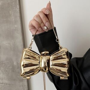 Bow Gold Luxury Clutch with Chain Strap